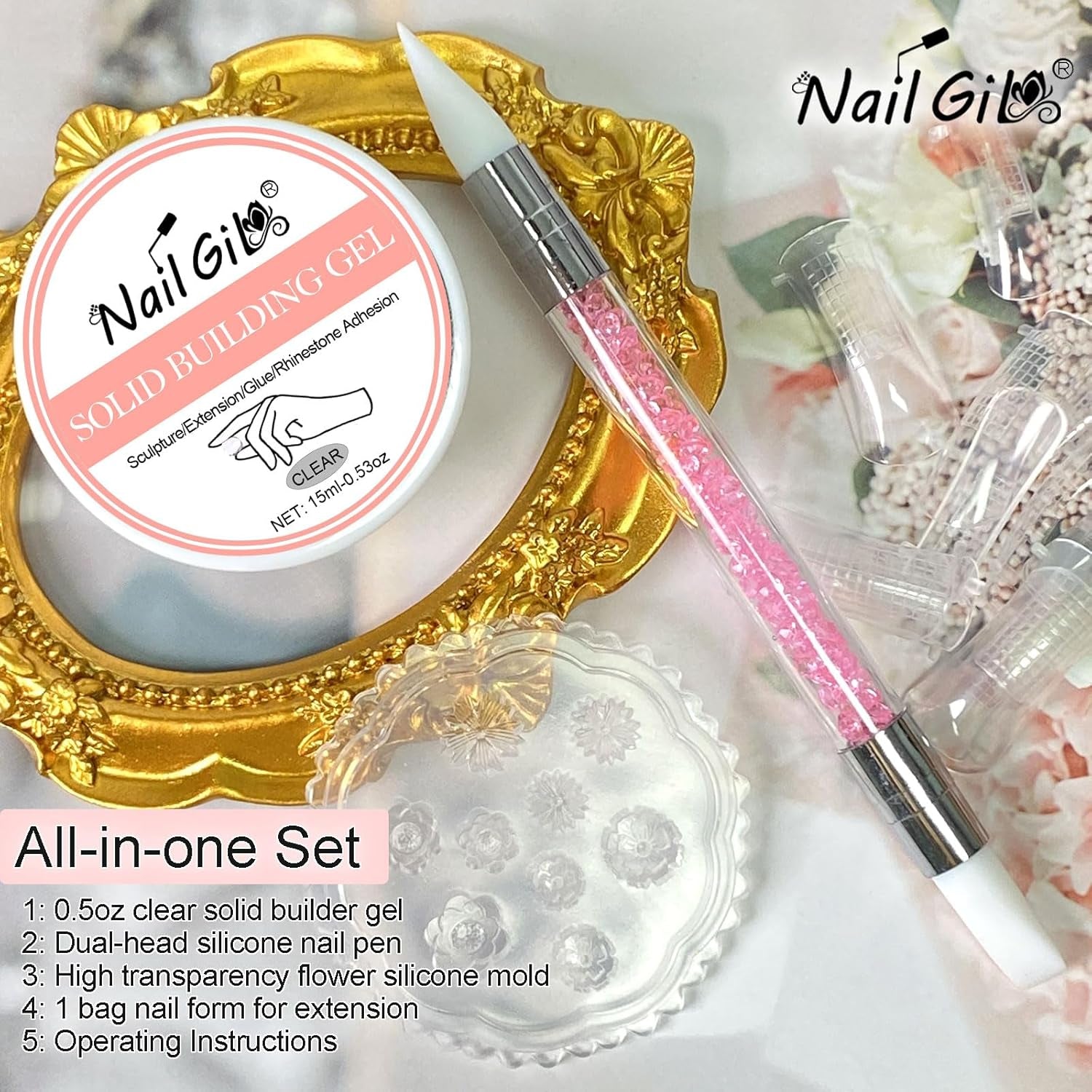 NAILGIL Gel solid pentru ojă, gel solid pentru adeziv pentru unghii, sculptură 3D pentru unghii cu set de instrumente, salon DIY acasă, transparent 15G