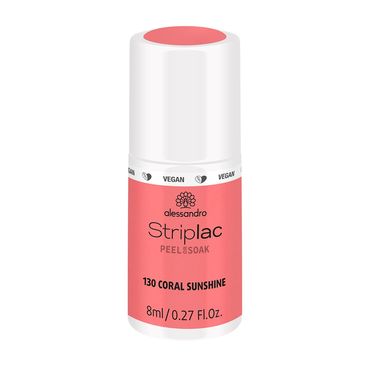 UV-Nagellack alessandro Striplac Coral Sunshine – Zart und langanhaltend – Einfache Entfernung dank der Entfernungstechnologie – Vegan und tierversuchsfrei – 8 ml