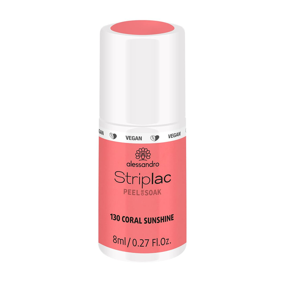 UV-Nagellack alessandro Striplac Coral Sunshine – Zart und langanhaltend – Einfache Entfernung dank der Entfernungstechnologie – Vegan und tierversuchsfrei – 8 ml