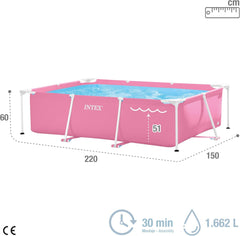 Intex 28266NP – Rechteckiger oberirdischer Pool mit Rahmen, 1662 l, Stahl und PVC, rosa, 220 x 150 x 60 cm
