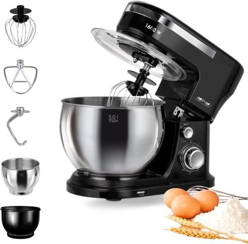 MPM - Planeten-Küchenmaschine Mit 2 Rührschüsseln 4 & 5 Liter - 1600W Küchenmaschine - Schwarz Mama si Copilul Naty Shop Mrk-21