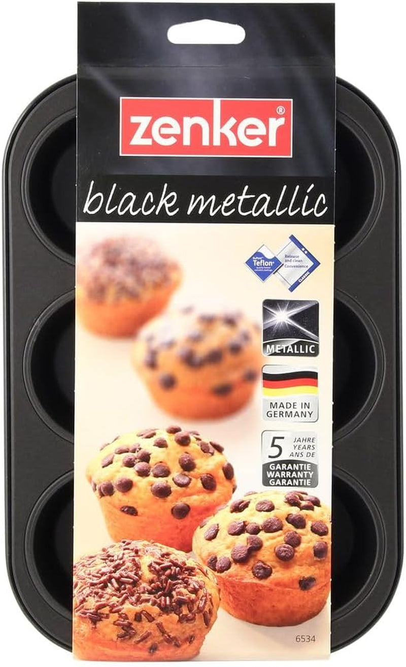 Zenker 6Er Muffinform Schwarz Metallic, 275X190X30 Mm, Teflon Classic Antihaftbeschichtung, Hitzebeständig bis 230°C, Leichte Reinigung, Ideal Für Köstliche Muffins Formen und Backbleche Naty Shop