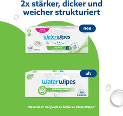 WaterWipes Sensitive+ Hydrating Boost Feuchttücher, feuchtigkeitsspendende Tücher, 360 Stück (6er-Pack), 3-in-1-Reinigung, Pflege, Hydratation, 99 % Aloe-Vera-Wasser, parfümfreie Babytücher