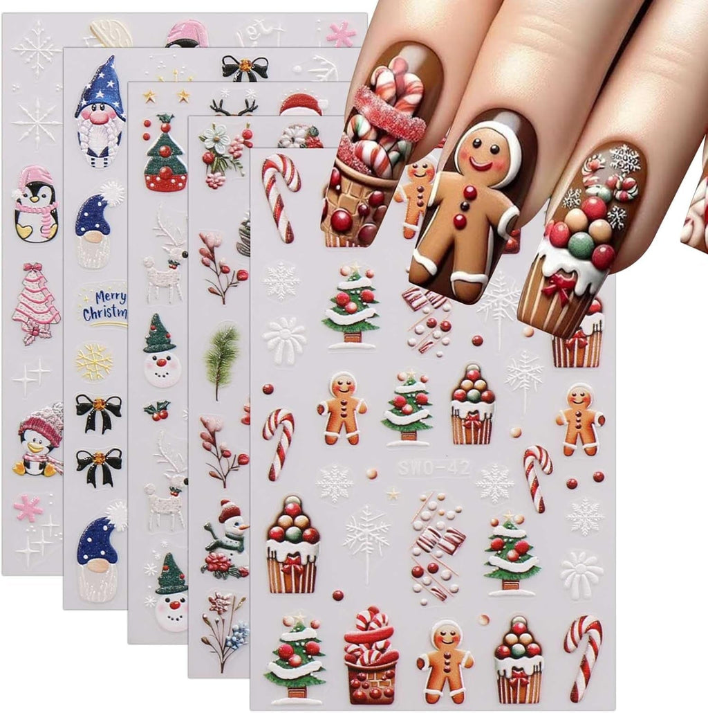 JMEOWIO Nagelsticker Weihnachten 6 Blatt Nail Art Sticker Selbstklebend Nagelaufkleber Schneeflocke Winterurlaub Niedlich Dekoration Nageldesign Zubehör