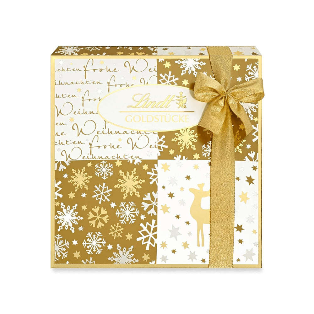 Lindt-Schokolade | Schachtel mit Goldstück-Pralinen | 180g | 18 Pralinen in 10 Sortimenten als feine Pralinen-Sortierung, teilweise mit Alkohol | Premium-Geschenkbox mit Weihnachtspralinen