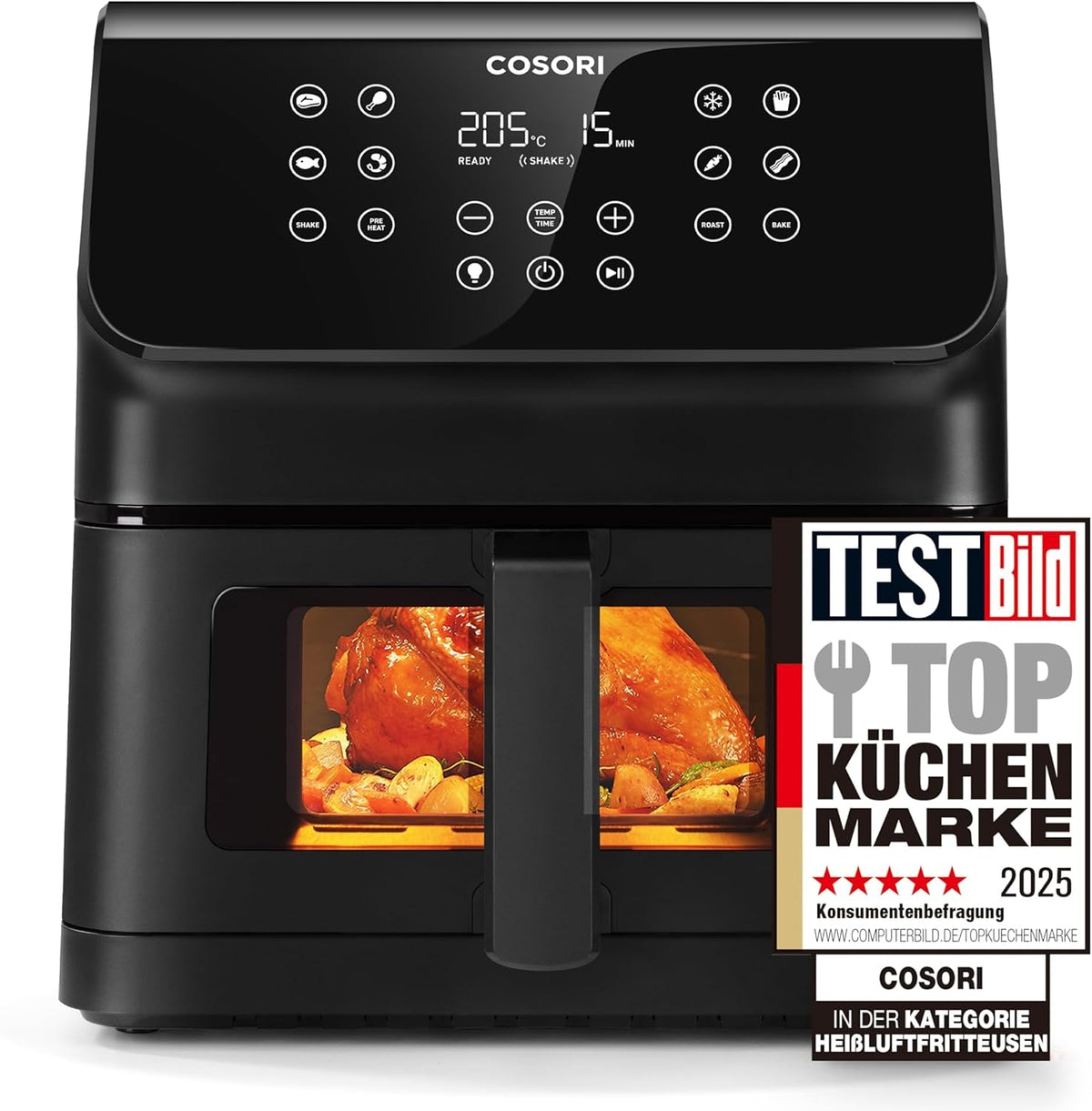 COSORI Hot Air Fryer Airfryer, 12-In-1 Air Fryer XXL 6.2L, Hot Air Fryer cu fereastră de vizualizare și memento de agitare, 80 de rețete Electrocasnice Naty Shop Negru 6.2L Clear Blaze