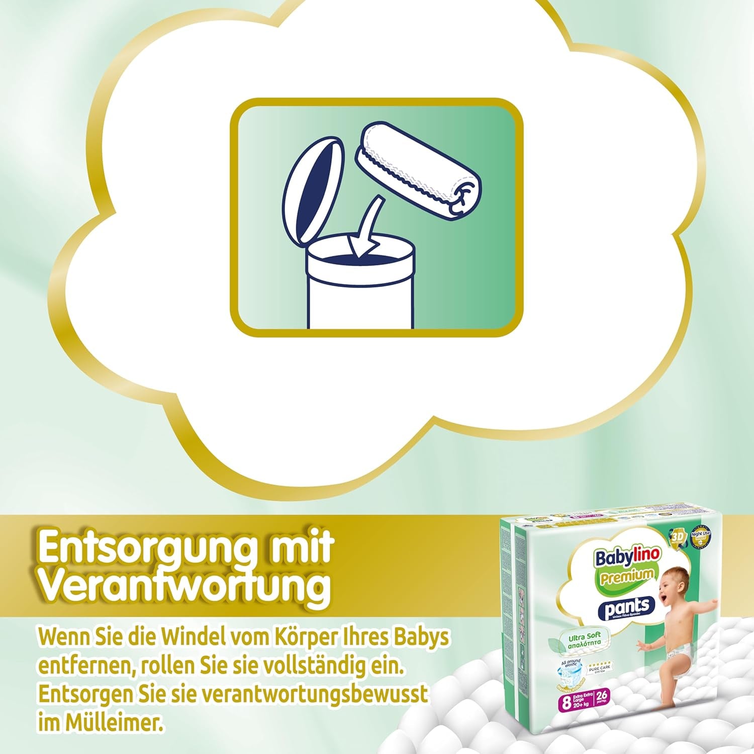 Premium-Hose Größe 8 mit Ultra-Soft-Filter, XXL (20+ kg), 26 Stück