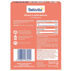 Quetschbare Pfirsich-, Apfel- und Bananenbeutel – 16 (4er-Packung, je 4 x 90 g), ohne Zuckerzusatz, glutenfrei, ideal für Snacks zum Mitnehmen und zum Selbstverzehr