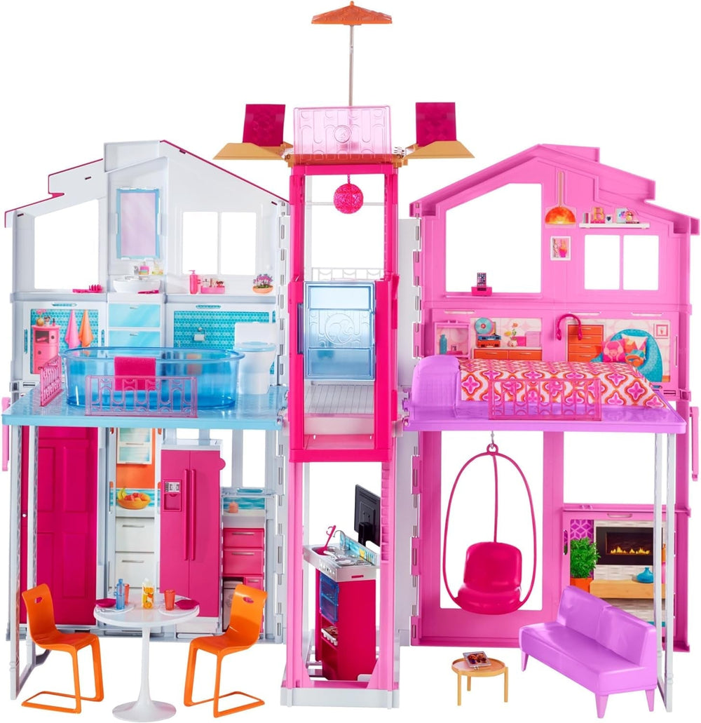 Barbie House Dream Villa, 3-stöckiges 5-Zimmer-Stadthaus, inklusive Zubehör wie Möbel, faltbar und Aufbewahrung, Spielzeug ab 3 Jahren, DLY32 Naty Shop Moderne Puppenhäuser