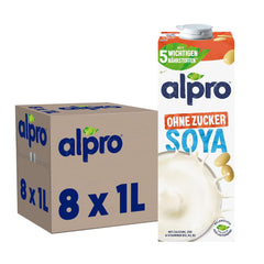 Alpro Sojadrink – Vegan und milchfrei – Von Natur aus laktosefrei und fettarm – Reich an pflanzlichen Proteinen, inhalt Calcium und Vitamine – 8 x 1 L – Haltbar