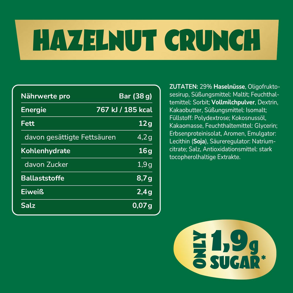 Karamell- und Haselnuss-Schokoriegel voraus | 12 Schokoriegel x 35 g ohne Zuckerzusatz | 1,9 g Zucker pro Riegel | Knuspriger Haselnuss- und Karamellgeschmack | Low-Carb-Süßigkeiten | Kein Palmöl