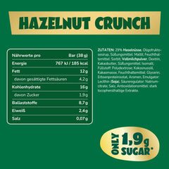 Karamell- und Haselnuss-Schokoriegel voraus | 12 Schokoriegel x 35 g ohne Zuckerzusatz | 1,9 g Zucker pro Riegel | Knuspriger Haselnuss- und Karamellgeschmack | Low-Carb-Süßigkeiten | Kein Palmöl