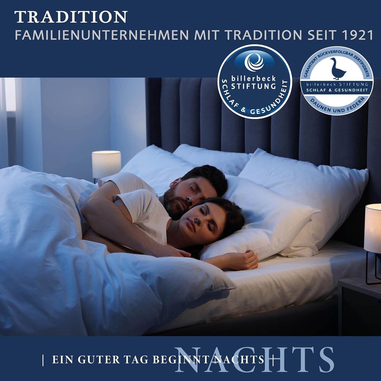 Daunendecke Billerbeck Martina® - Bettdecke 135 x 200 cm - Bettdecke für alle Jahreszeiten - Für Allergiker geeignet - 90 % Gänsedaunen, 10 % Gänsefedern - Weiß Bettdecken und Steppdecken Naty Shop