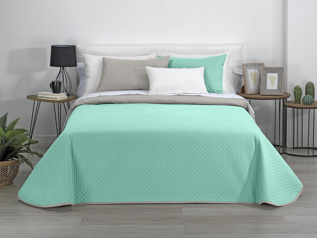 AVA | Wendedecke | Für alle Jahreszeiten | Farbe - Beige/Türkis | Für Bett 180 cm. (270 x 270 cm. Ancho X Alto) | Steppdecke Quilts und Quilts Naty Shop Standardtitel