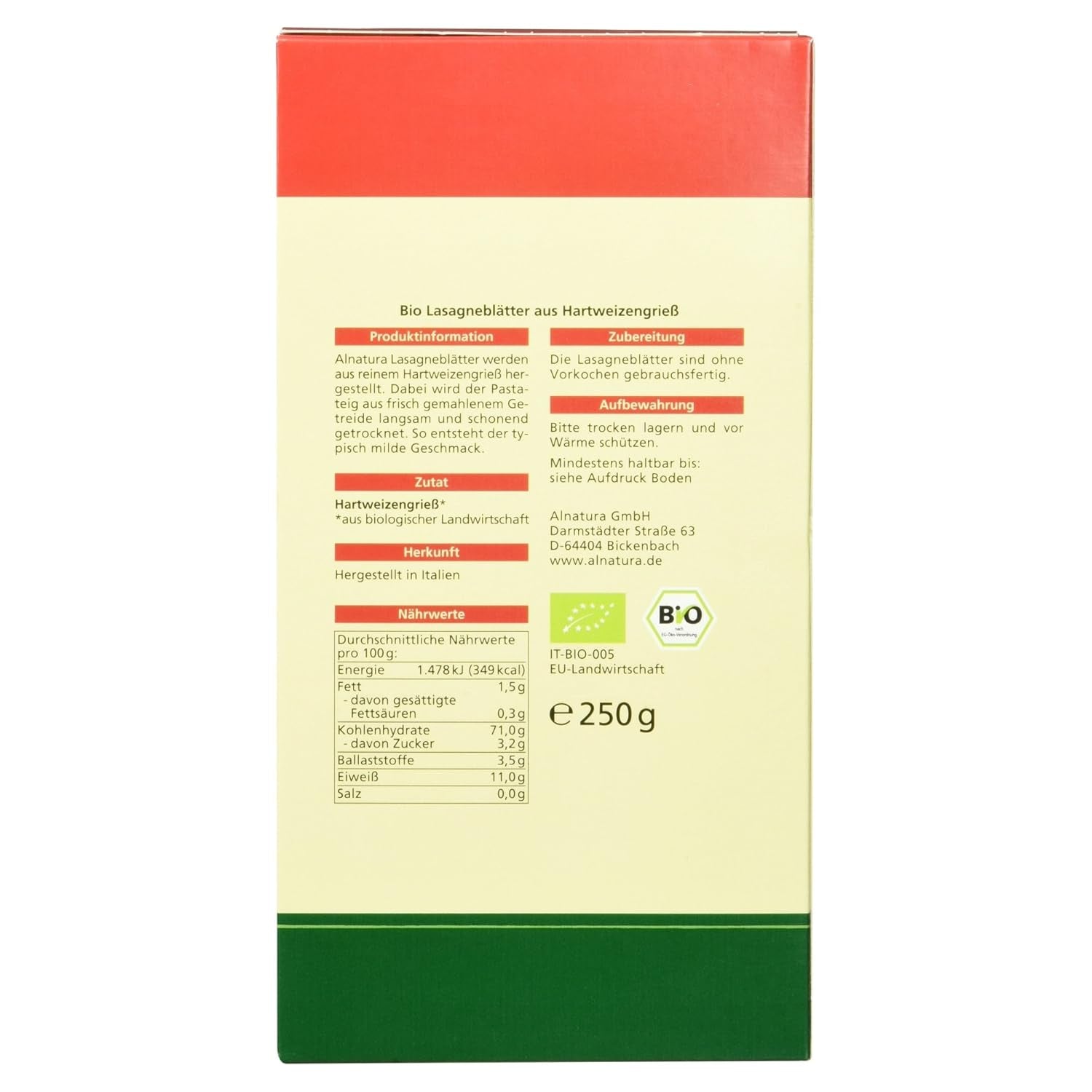 Lasagna organică, 250g