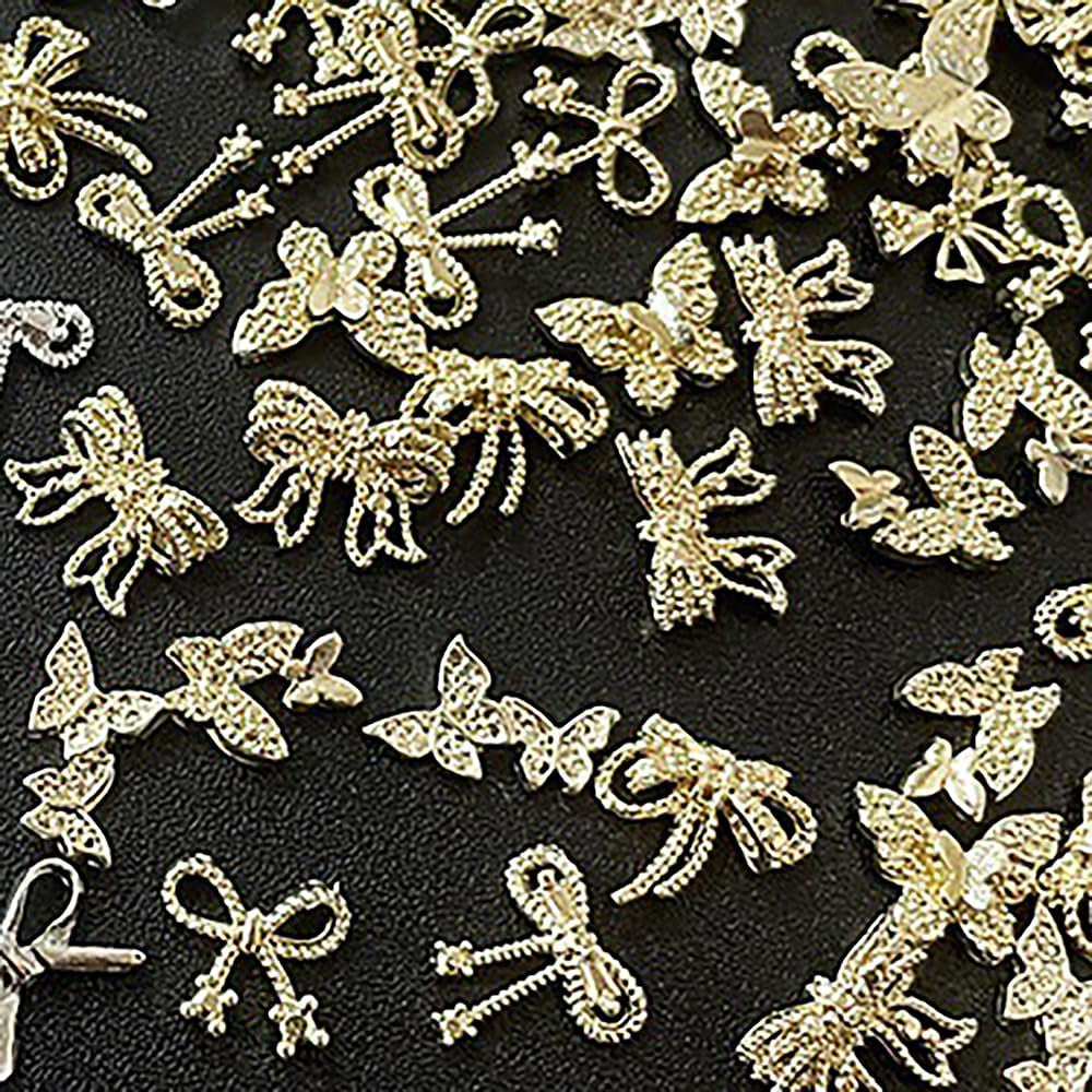 50Stück 3D Gold Bow Nail Charms Butterfly Nail Art Charms Legierung Bogen Nagel Charms Nägel Zubehör Schleife Nagelschmuck Metall Schleifen Schmetterling Nageldesign Nagelanhänger Nailart Strasssteine