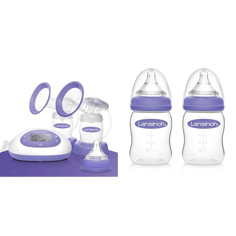 Pompă de sân electrică Lansinoh 2 în 1 - afișaj LCD iluminat - pompare pe una sau ambele părți - reglabilă individual - mai mult lapte în mai puțin timp Accesorii Hrana si Alaptare Bebe Naty Shop Pachet cu biberon S, 2 x 160 ml Pompa de san electrica 2In1 (noua)