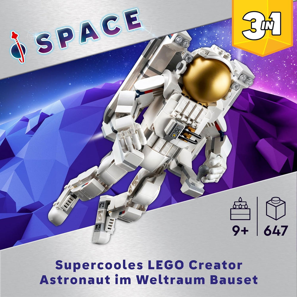 LEGO Creator 3in1 Astronaut im Weltraum Spielzeug, Modellbauset mit Hund und Raumschiff für Kinder, Kinderzimmer-Deko, kreatives Geschenk für Jungen und Mädchen ab 9 Jahren 31152