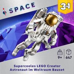 LEGO Creator 3in1 Astronaut im Weltraum Spielzeug, Modellbauset mit Hund und Raumschiff für Kinder, Kinderzimmer-Deko, kreatives Geschenk für Jungen und Mädchen ab 9 Jahren 31152