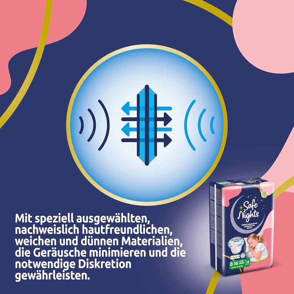 Safe Nights Girl, saugfähige Nachtwäsche für Mädchen von 8–16 Jahren (30–50 kg), 14er-Pack