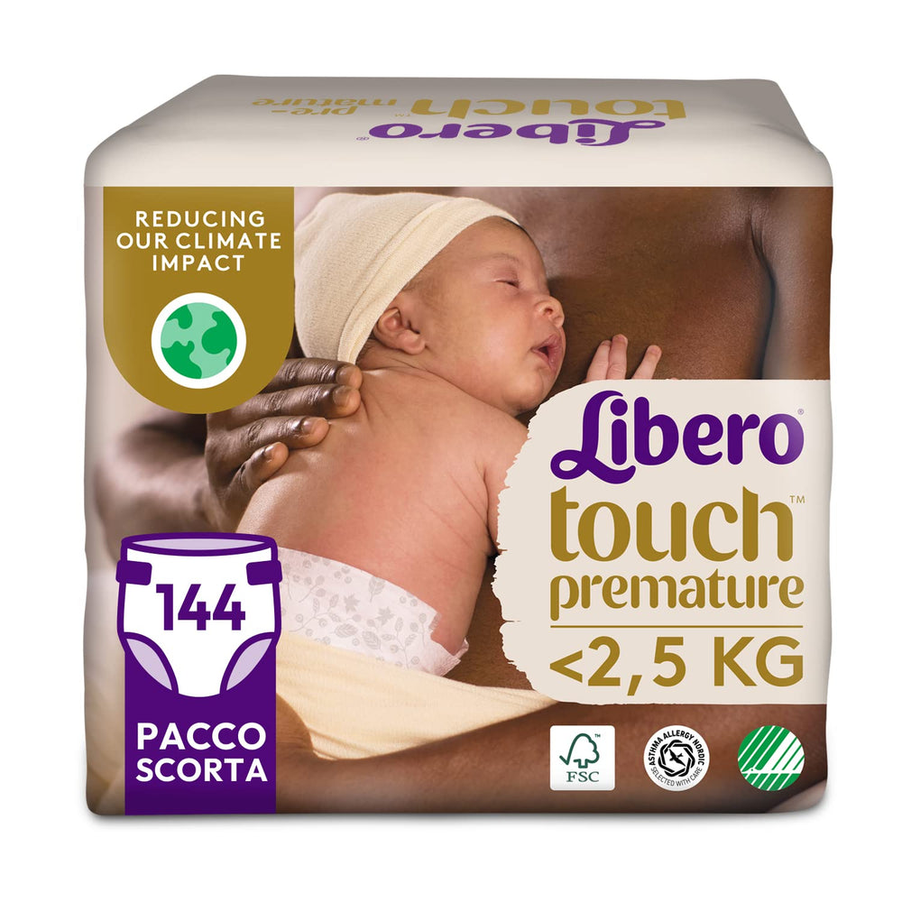 Offene Babywindeln Libero Touch, 144 Windeln für Frühgeborene <2,5 kg, 6 Packungen mit 24 Wegwerfwindeln