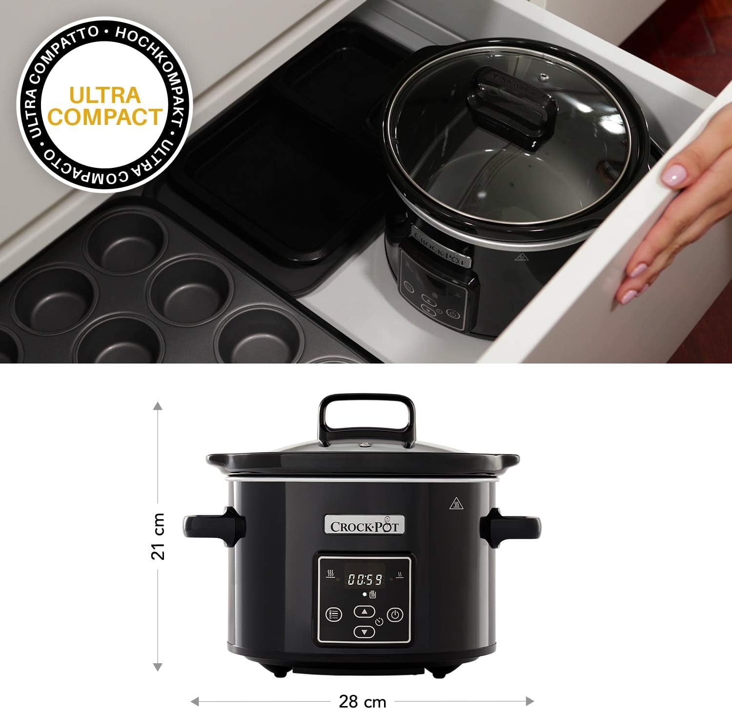 Slow Cooker digitaler Crockpot, Warmhaltefunktion, 2,4 Liter (1-2 Personen) Slow Cooker Naty Shop