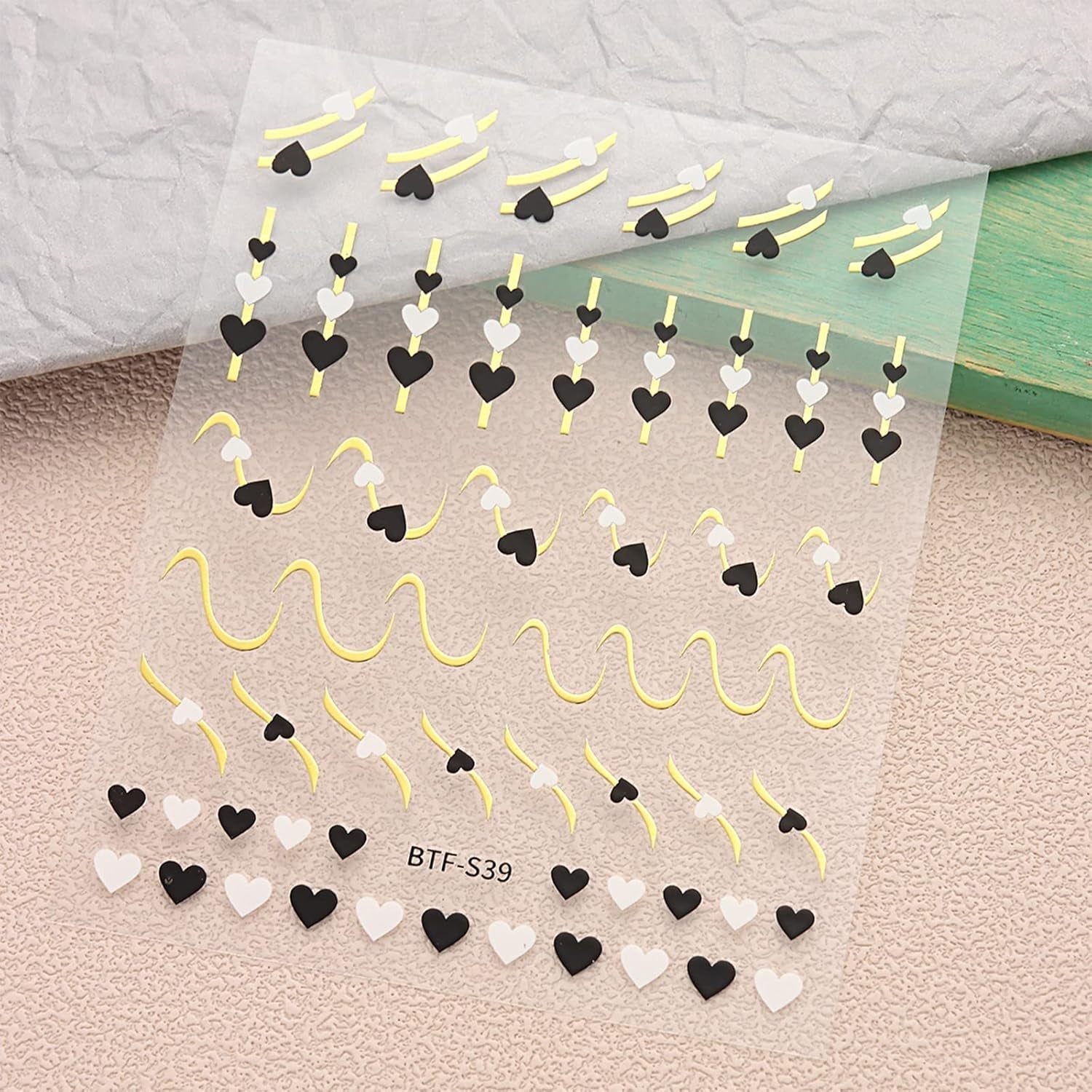 JMEOWIO Nagelsticker Herz Linien Blumen 9 Blatt Nail Art Sticker Selbstklebend Nagelaufkleber Bunte Dekoration Nageldesign Zubehör