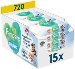 Pampers Harmony Aqua Baby Wipes Paw Patrol 15 Packung mit 48 Tüchern 720 Babyfeuchttücher helfen, den natürlichen pH-Wert der Haut wiederherzustellen. Leichte Lotion 99 % Wasser