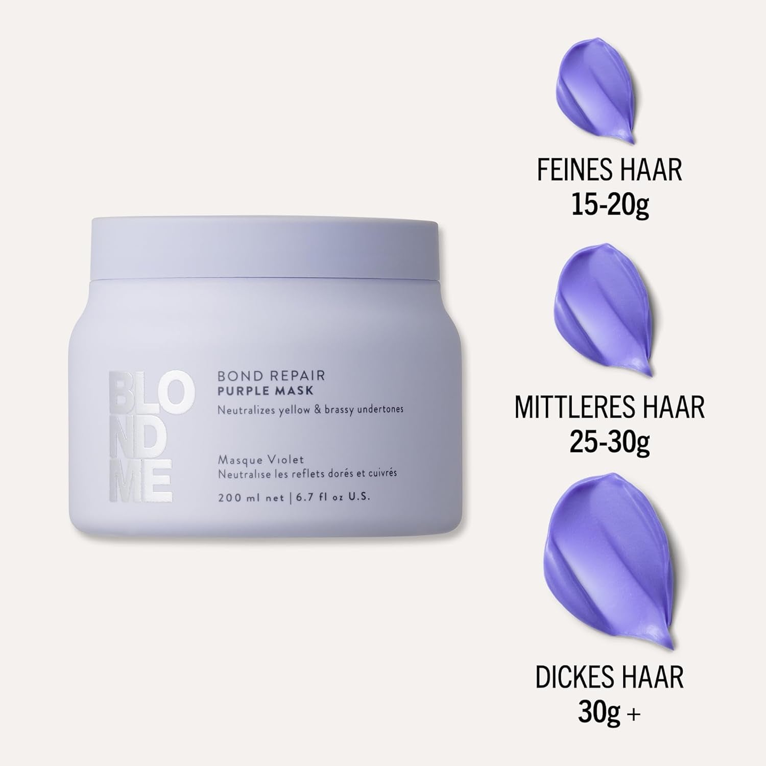 Schwarzkopf Professional BLONDME Bond Repair Purple Mask Mască pentru păr rece Neutralizează tonurile galbene pentru părul vopsit, albit și deschis Condiționare profundă și întărire 200 ml Masca de par Naty Shop