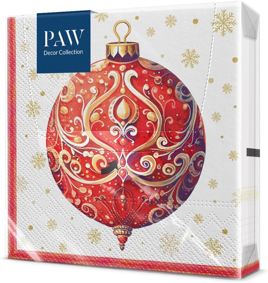 PAW - Șervețele 3 straturi (33 X 33 Cm) I 20 bucăți I Șervețele de hârtie colorate perfecte pentru masa de Crăciun I Șervețele - Crăciun, iarnă, stele, zăpadă, oameni de zăpadă I Familia Snowy