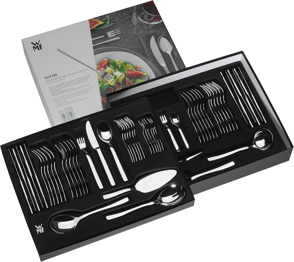 WMF Corvo Besteck Set 12 Personen, 66 Teilig, 60 Teile Mit Servierbesteck, Hohlheftmesser, Cromargan Protect Mattiert, Kratzbeständig, Spülmaschinenfest Kitchen Naty Shop
