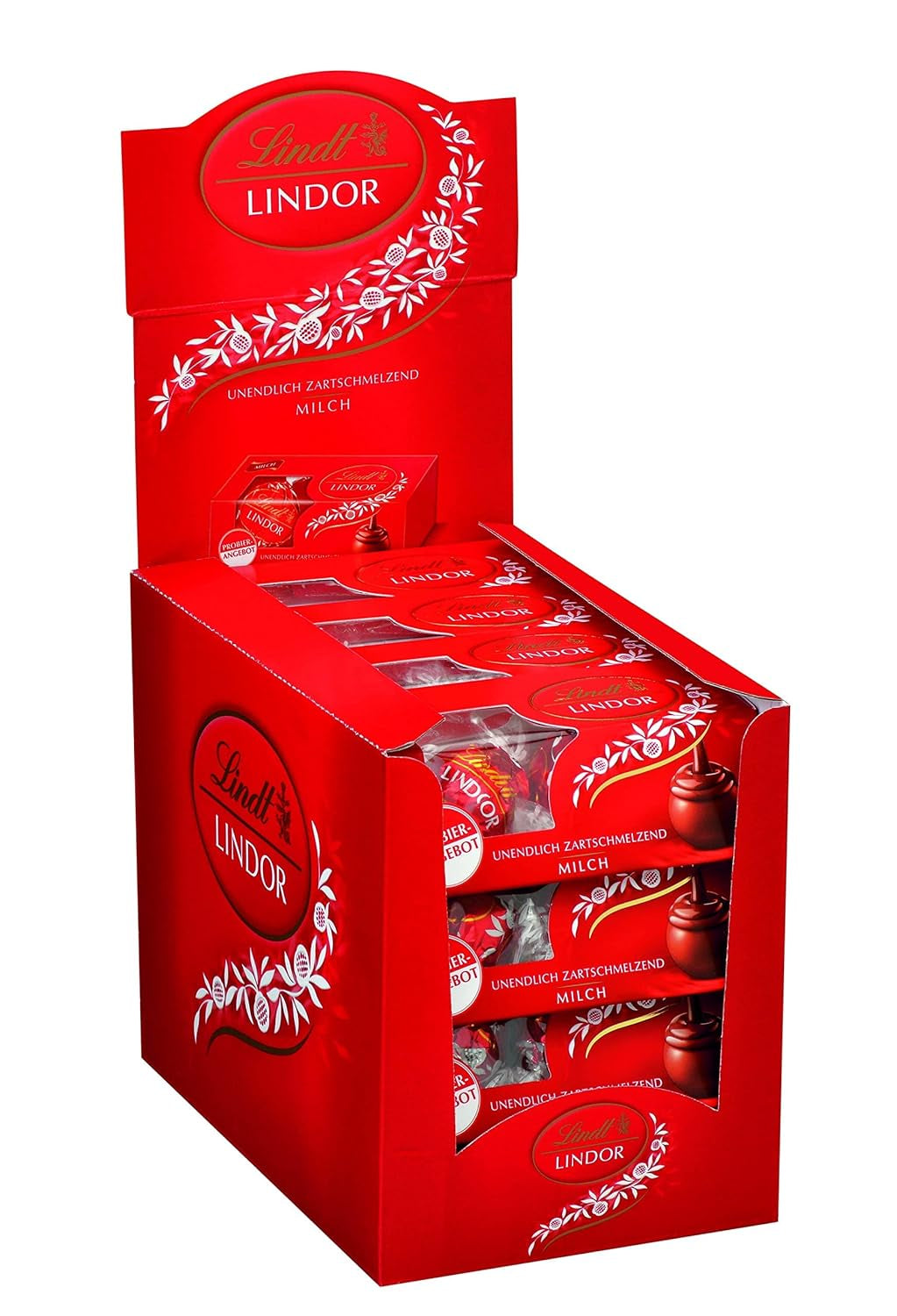Lindt Schokolade LINDOR, Thekendisplay | 1718 g | Ca. 138 Trüffel in den Sorten Milch, Schwarz 70 %, Halbbraun, Stracciatella, Weiß, Pistazie | Schokoladen-Geschenkset | Geschenkschokolade | Großpackung