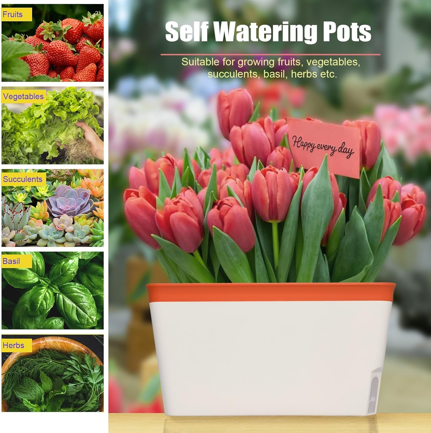 Selbstbewässernde Blumentöpfe, 3er-Set, 27 cm, rechteckige Blumentöpfe, Kräutertöpfe, Fensterbankkästen mit Wassertank, moderne Blumentöpfe aus Kunststoff für den Innen- und Außenbereich, Garten, Büro