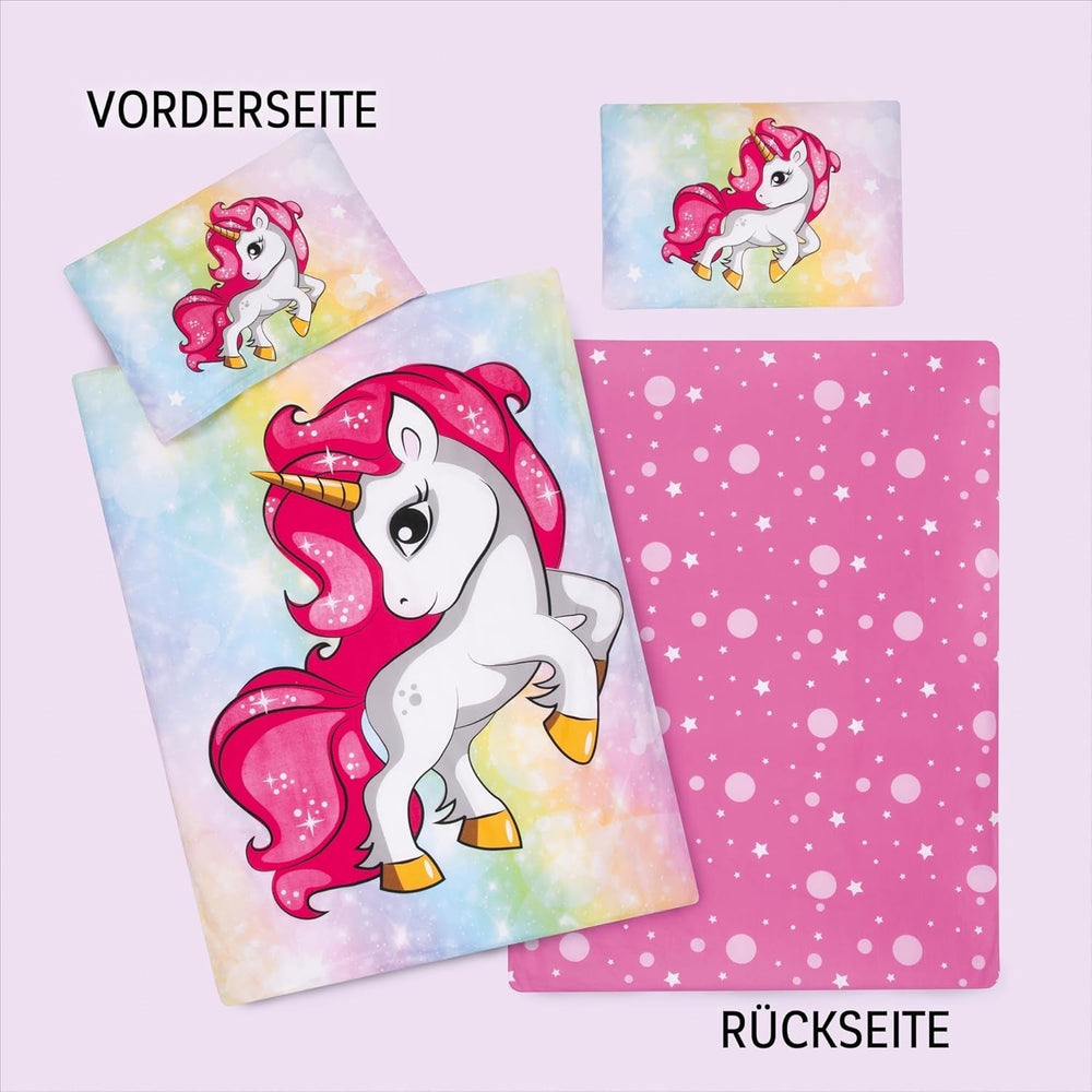 Bettwäsche für Mädchen, Einhorn, 100 x 135 cm und 40 x 60 cm, Baumwolle Bettwäsche - Kinder Naty Shop