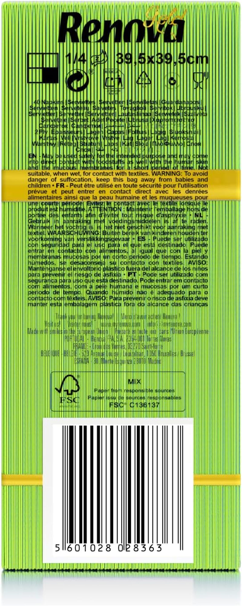 Șervețele de hârtie Renova, aurii, verzi, 40 bucăți