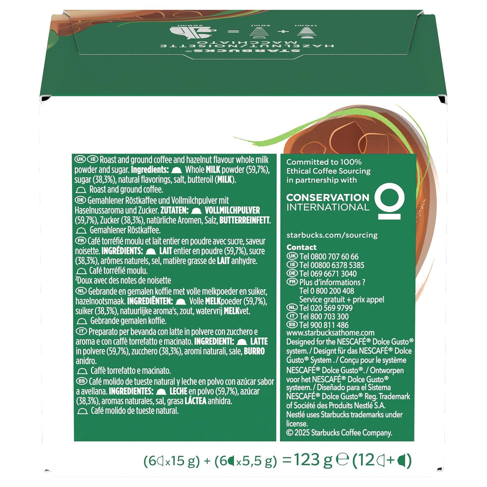 STARBUCKS Hazelnut Macchiato by Nescafé Dolce Gusto, Dunkle Röstung, Kaffeekapseln 6 x 12 (72 Kapseln)