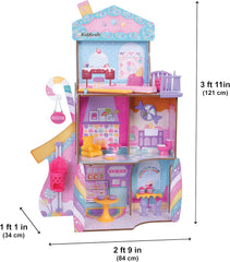 Casă de păpuși din lemn Kidkraft Candy Castle cu mobilier și accesorii, casă cu figurină Llama Unicorn, lift pentru tort de înghețată și scaun de cauciuc pentru păpuși, jucărie pentru copii de la 3 ani, 20242 Casute de papusi Naty Shop