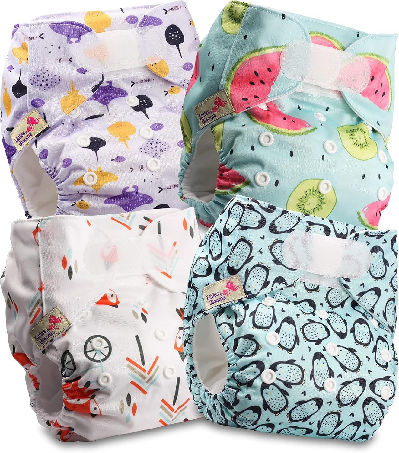 Littles and Bloomz wiederverwendbare Windel FLV2-0602, Standard-Klettverschluss, 6 Windeln