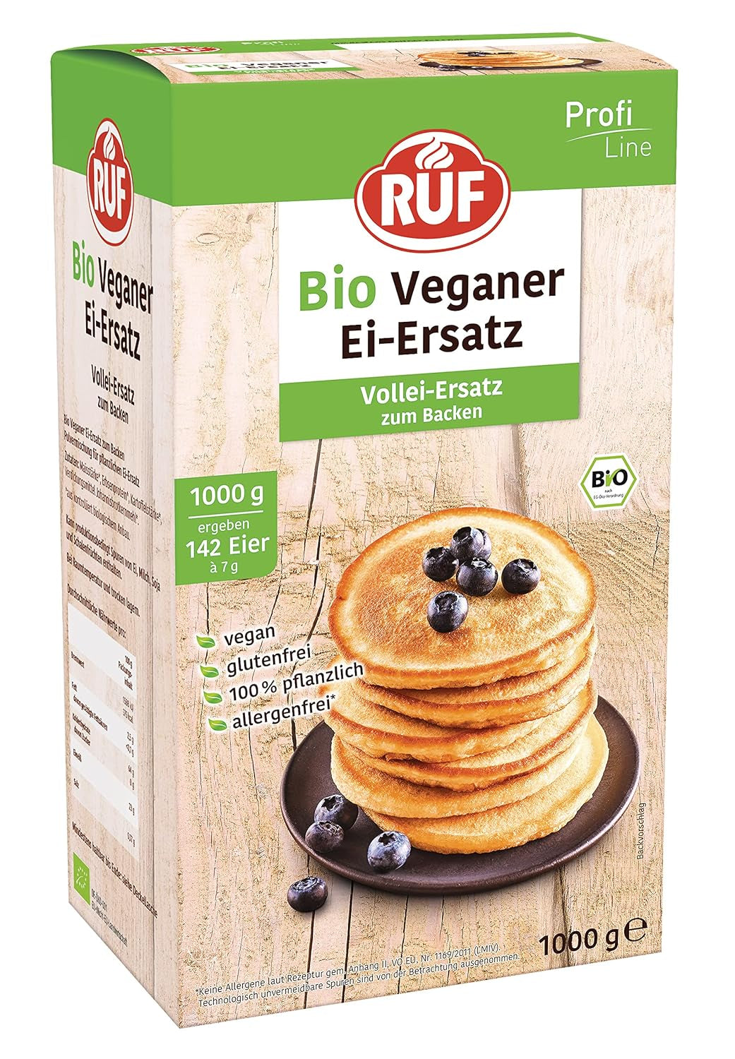 RUF Bio Veganer Ei-Ersatz, 100 % pflanzlicher Vollei-Ersatz, Ei-Ersatz-Pulver zum Backen, Kochen, Panieren & für Desserts, entspricht 4 Eiern