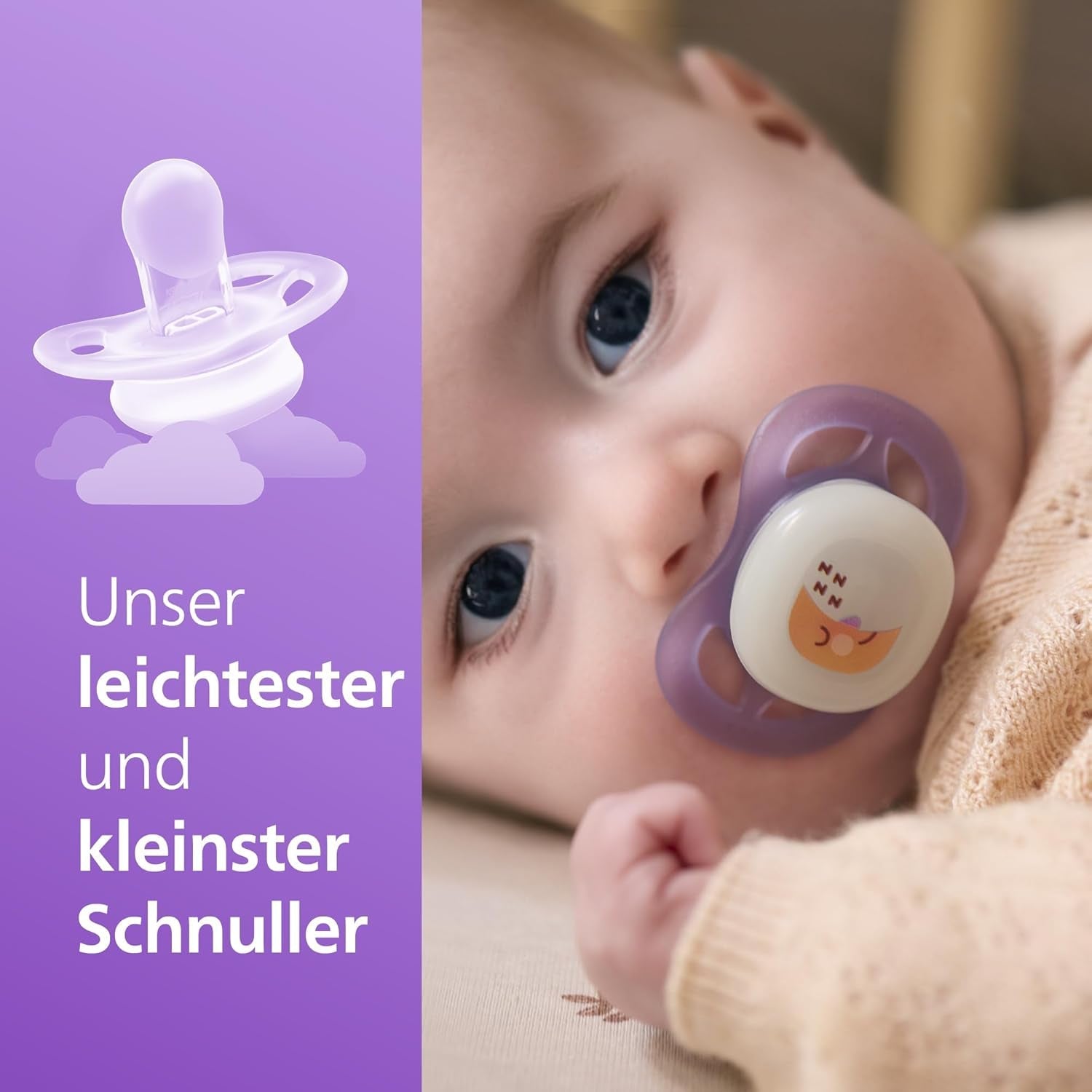 Suzetă de noapte Philips AVENT Ultra Start, suzetă ortodontică pentru nou-născuți, strălucește în întuneric, fără BPA, cu recipient de sterilizare, pachet dublu, Lună, Stea, SCF075/07