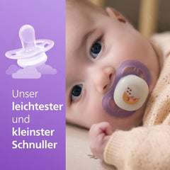 Suzetă de noapte Philips AVENT Ultra Start, suzetă ortodontică pentru nou-născuți, strălucește în întuneric, fără BPA, cu recipient de sterilizare, pachet dublu, Lună, Stea, SCF075/07