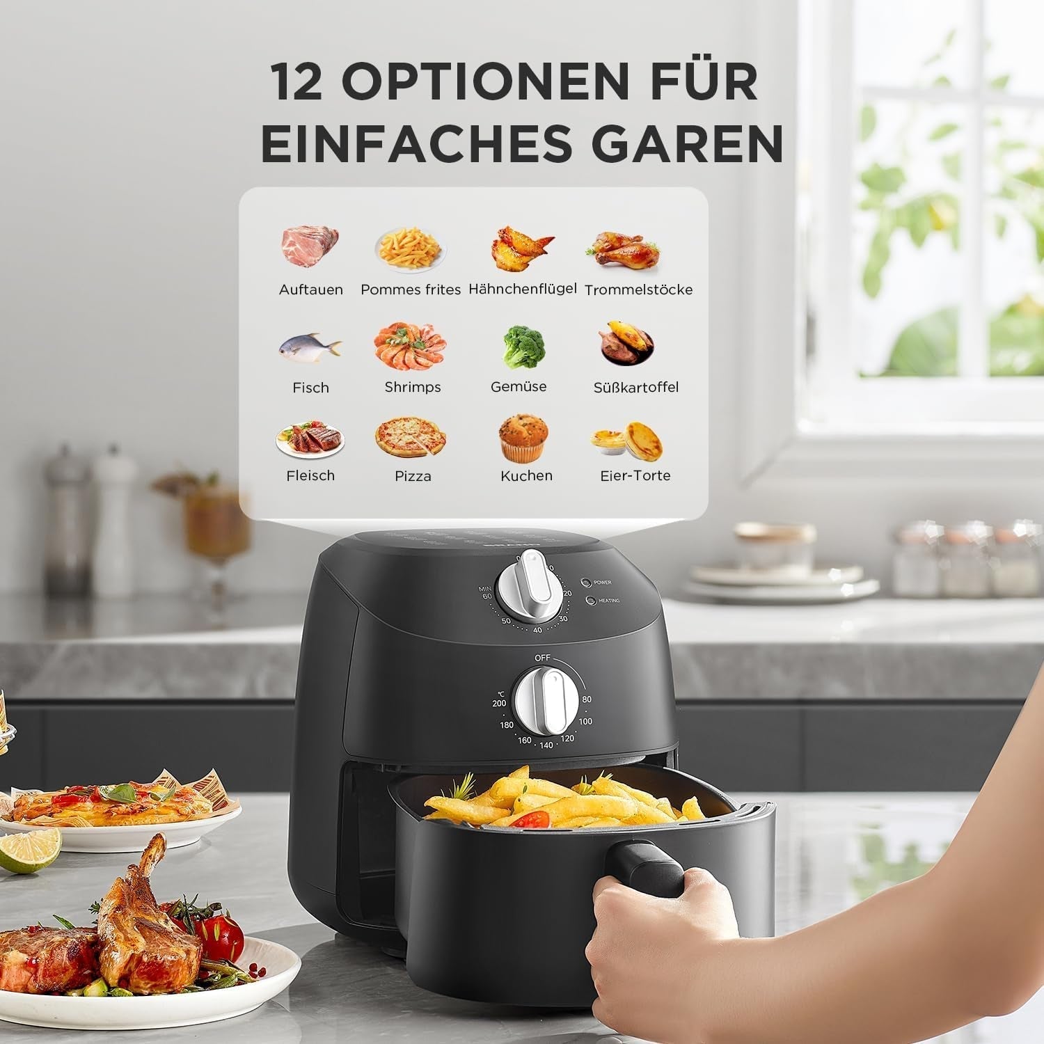 Midea Hot Air Fryer 2L, 1150W Airfryer, fără ulei, Hot air fryer, Funcție de oprire automată Electrocasnice Naty Shop
