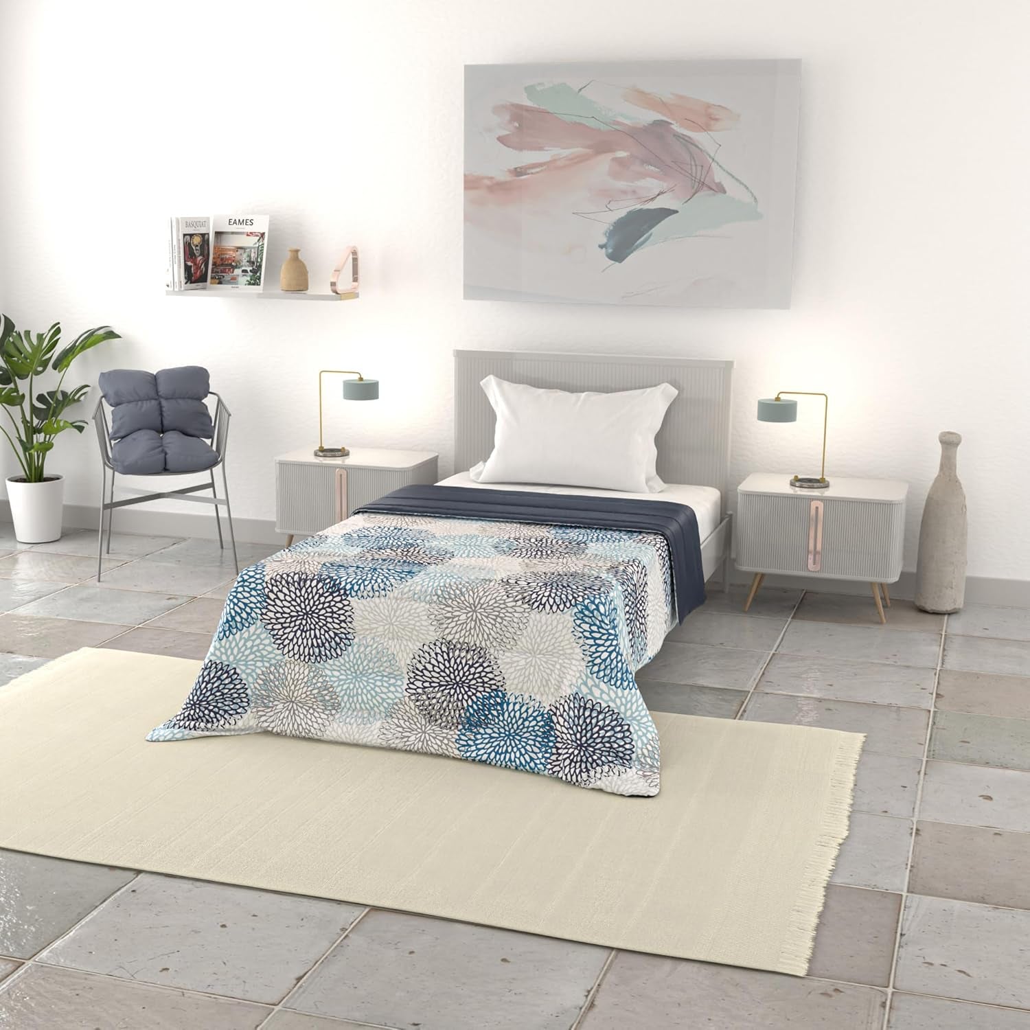 Einfache Sommerdecke, Mikrofaser, Jeansstreifen, 200 x 240 cm. Steppdecken und Steppdecken Naty Shop Soffioni Blu 200 x 240 cm