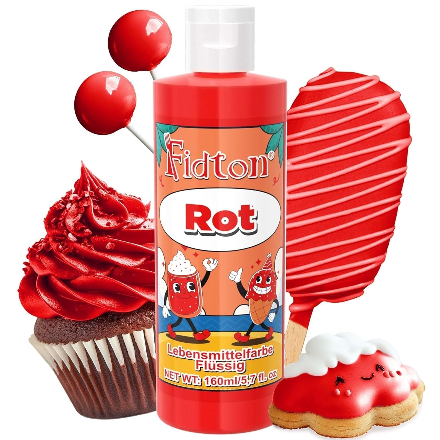 Lebensmittelfarbe Gel - Fidton 12 Farben Hochkonzentrierte Lebensmittelfarben, Food Coloring Set Für Lebensmittel Farben, Fondant, Essbare Tortendeko, Eier Färben, Backen, Glasur, Makronen - 6 Ml Naty Shop 160 Ml (1Er Pack) Rot