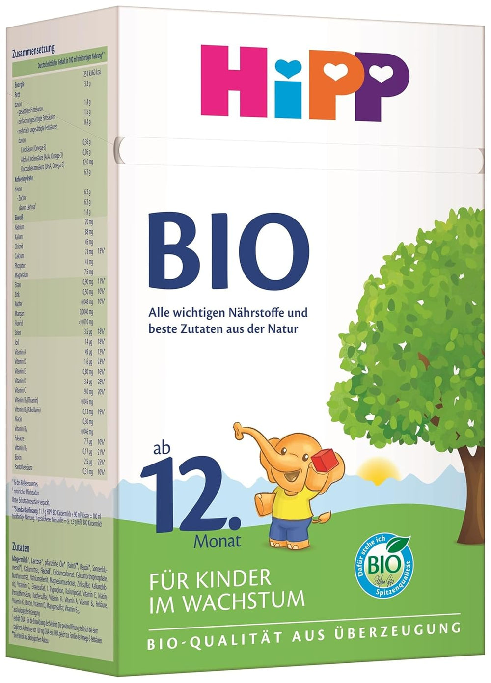 HiPP Bio-Wachstumsmilch (4 x 600 g) nach 12 Monaten mit Kalzium, Eisen, Vitamin C und D für heranwachsende Kleinkinder, beste Bio-Qualität