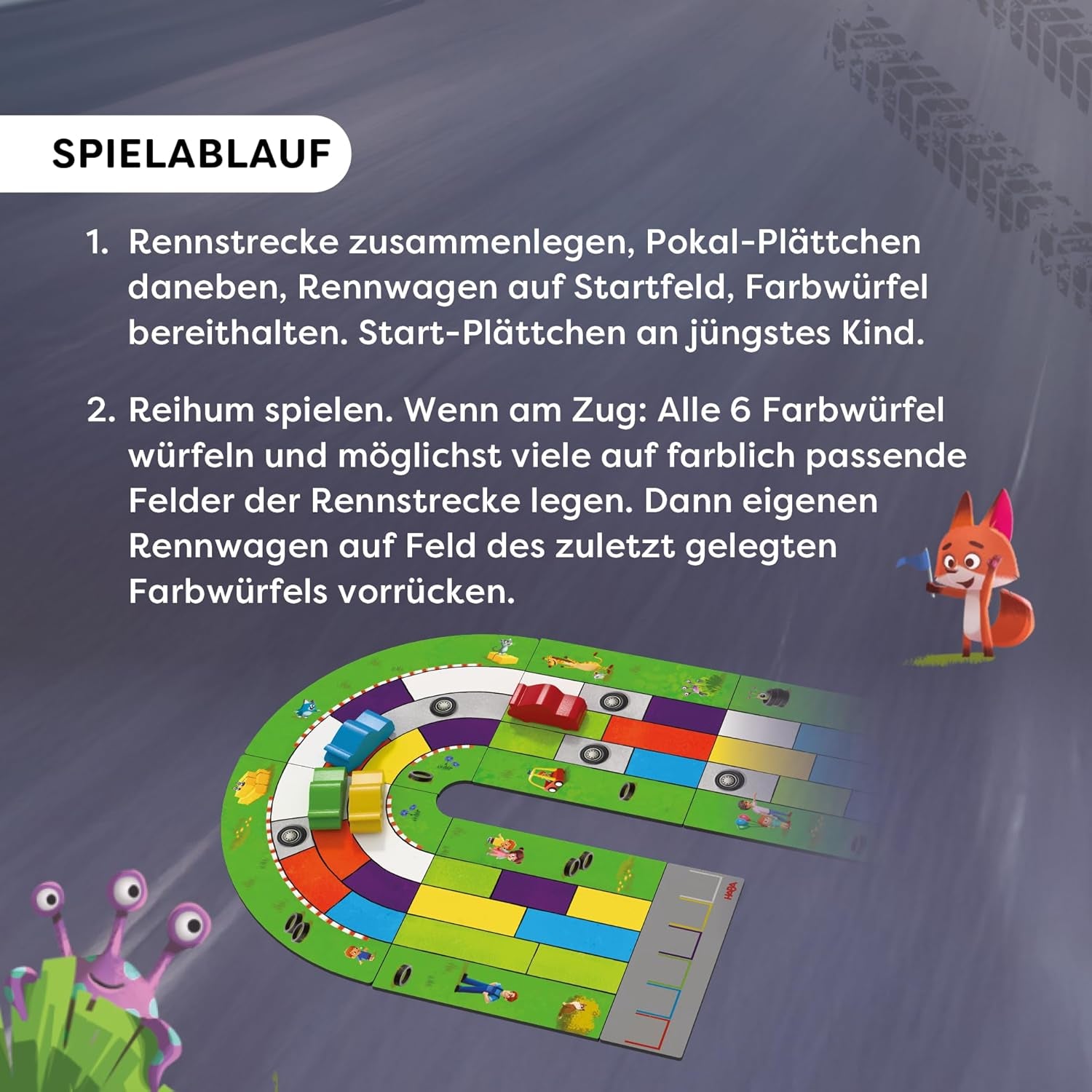 HABA Monza – Schnelles Brettspiel und Autorennspiel für Kinder ab 5 Jahren – mit 6 bunten Holzautos und bunten Würfeln – 2012226001