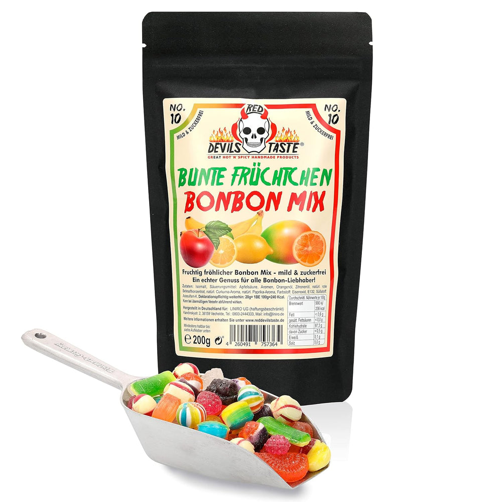 Bonbonmischung „Farbige Früchte“ – zuckerfrei – 200g – im Zip-Beutel – RED DEVILS TASTE