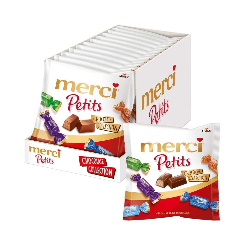 Merci Petits Kaffeecreme – 12 x 125 g – kleine weiße Schokoladenpralinen auf feiner Schokolade mit Kaffeecreme – einzeln verpackte Schokoladenpralinen