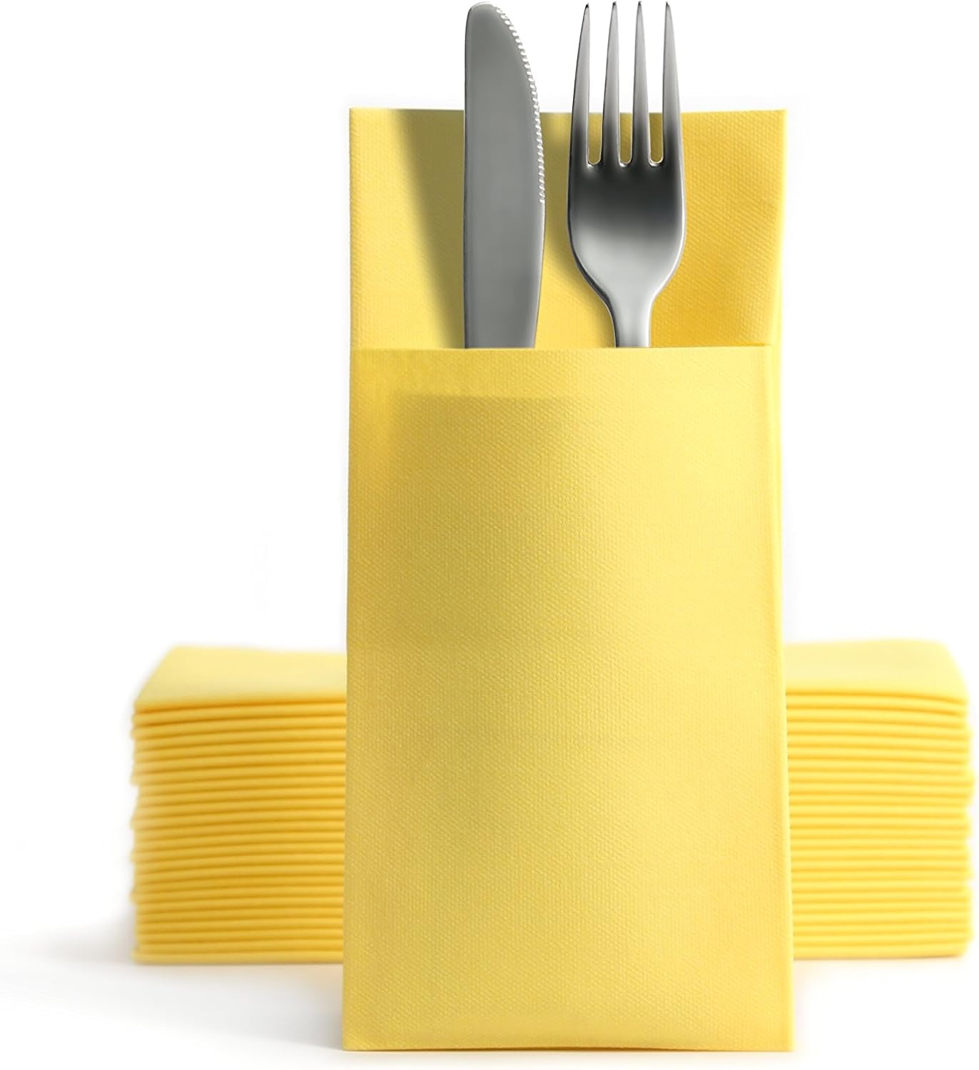 CHIC Airlaid 50 șervețele pentru tacâmuri pungi pentru tacâmuri, asemănătoare țesăturii, șervețel de unică folosință de înaltă calitate, 39X40Cm, model alb de bun venit cald 50 bucăți (pachet de 1)