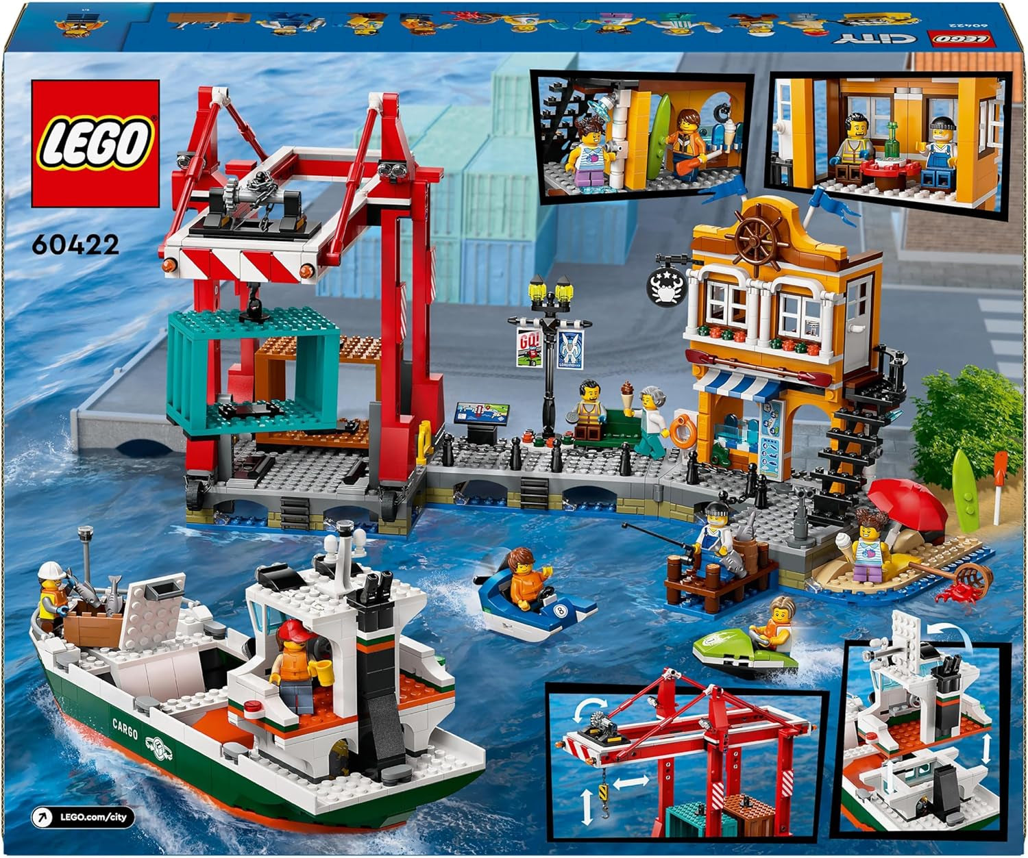 LEGO City Hafen mit Frachtschiff, Bauspielzeug für Jungen und Mädchen ab 8 Jahren, Geschenkidee für Kinder, Containerkran, Spielzeugschiff und 8 Minifiguren 60422 Bausets Besuchen Sie den LEGO-Store